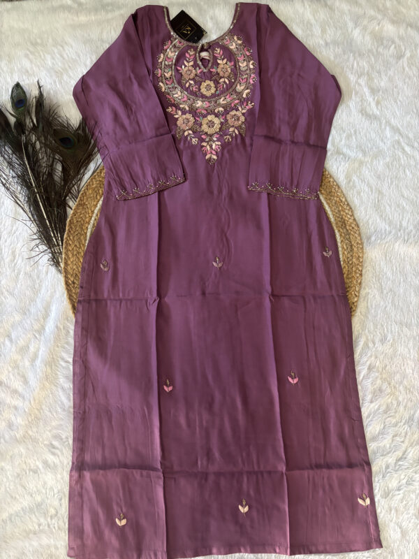 Light Lavender Dola Silk Kurta Set with Heavy Handwork and Jimmi Choo Dupatta - Image 4
