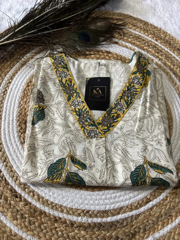 White Pure Cotton Block Print Kurta Set with Straight Pant and Dupatta - Image 2