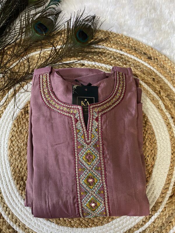 Light Lavender Solid Silk Umbrella Kurta Set with Neck Work - Image 2