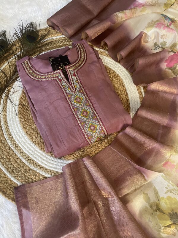 Light Lavender Solid Silk Umbrella Kurta Set with Neck Work