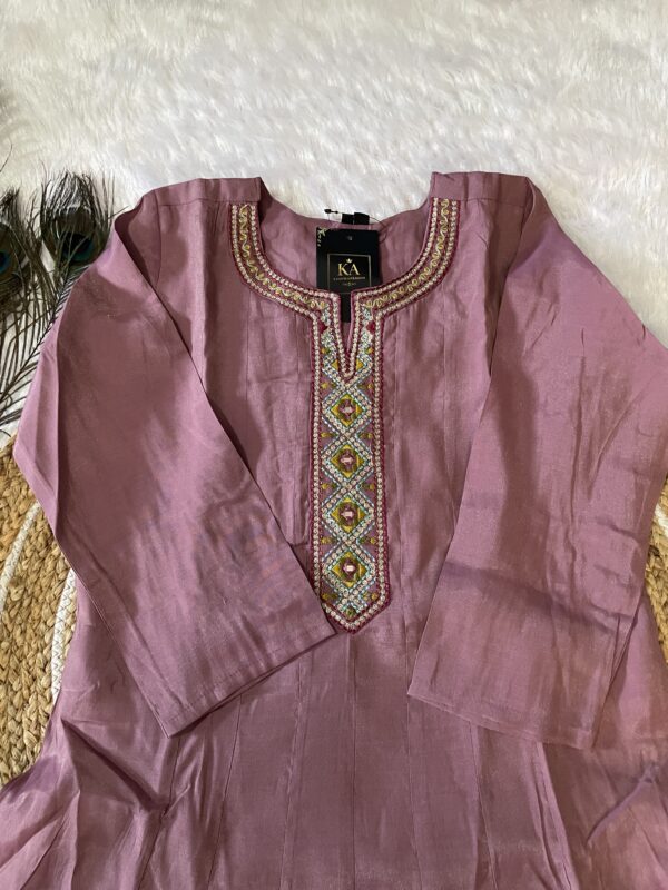 Light Lavender Solid Silk Umbrella Kurta Set with Neck Work - Image 3