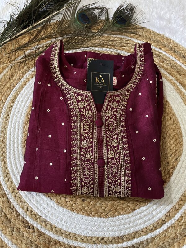 Wine Georgette Umbrella Kurta Set with All-Over Print and Neck Embroidery - Image 2