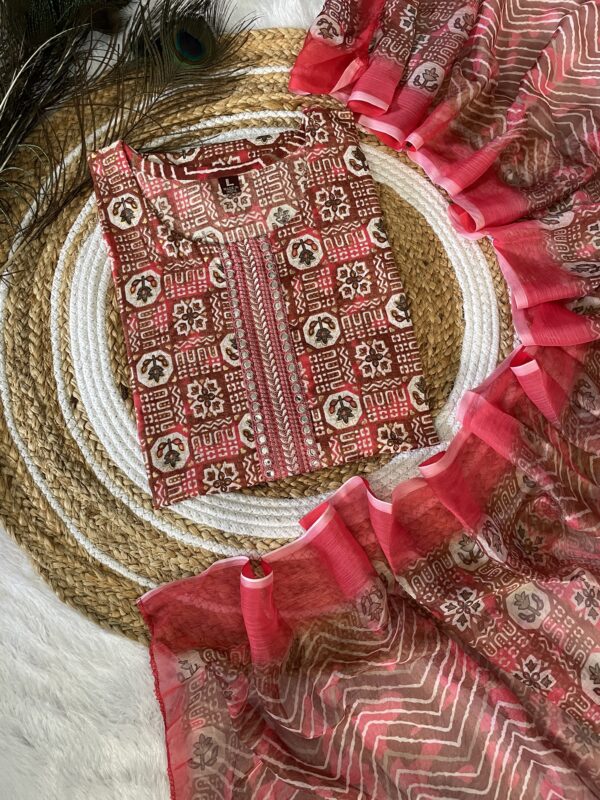 Maroon Red Pure Cotton Straight Kurta Set with Chinnon Dupatta