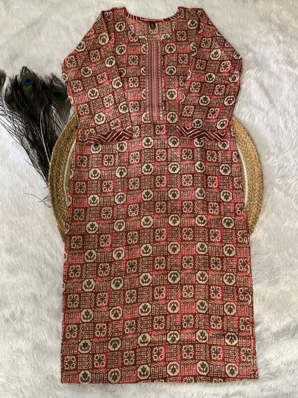 Maroon Red Pure Cotton Straight Kurta Set with Chinnon Dupatta - Image 3